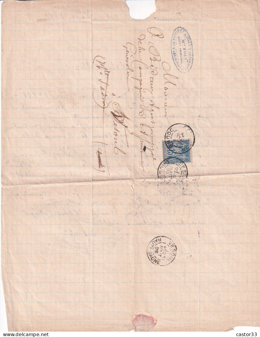 Courrier Max Foin, Cie D'Assurances Générales1889, Timbre Type Paix Et Commerce 15c Bleu - Manuscrits