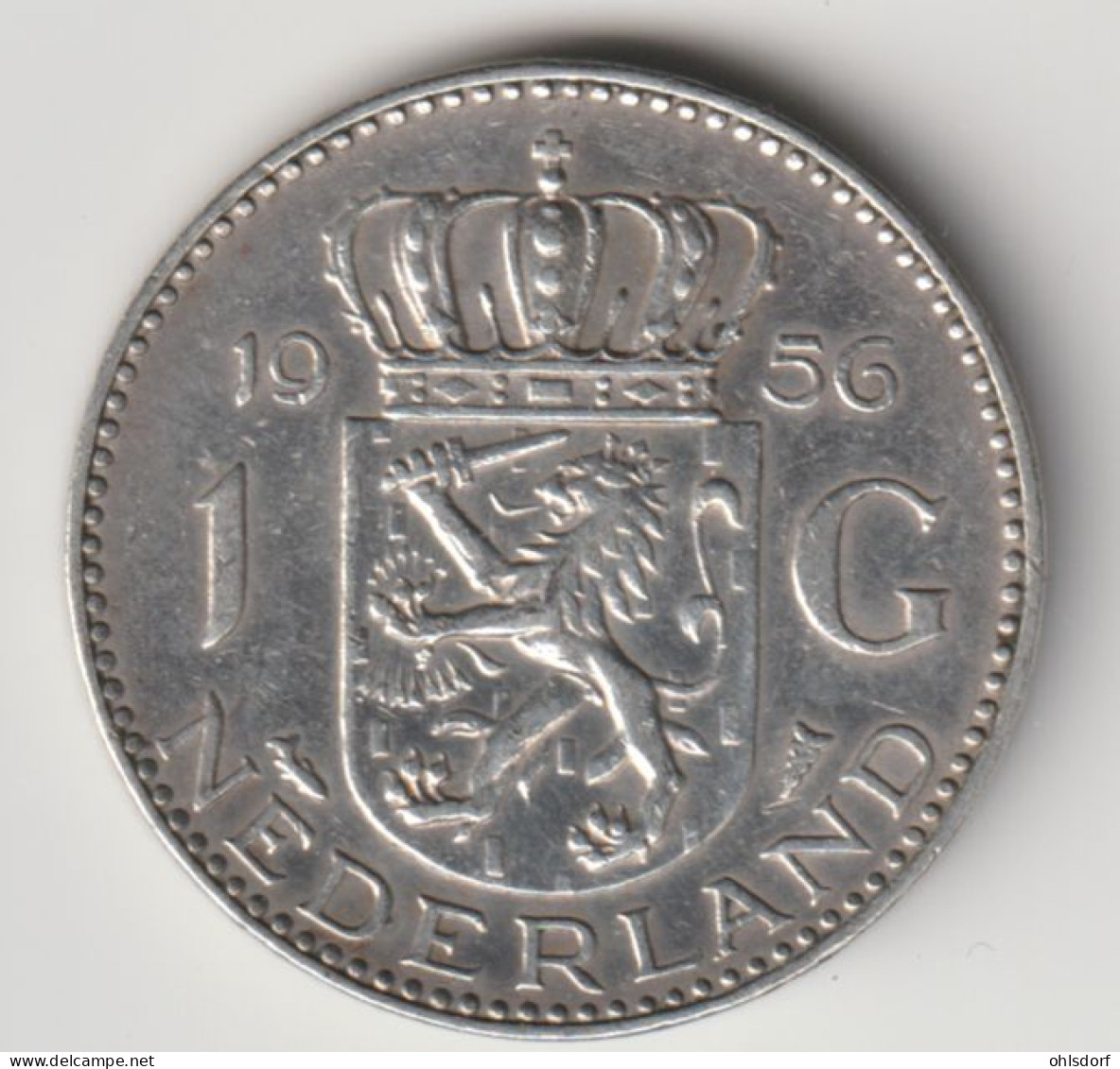 NEDERLAND 1956: 1 Gulden, Silver, KM 184 - 1948-1980 : Juliana