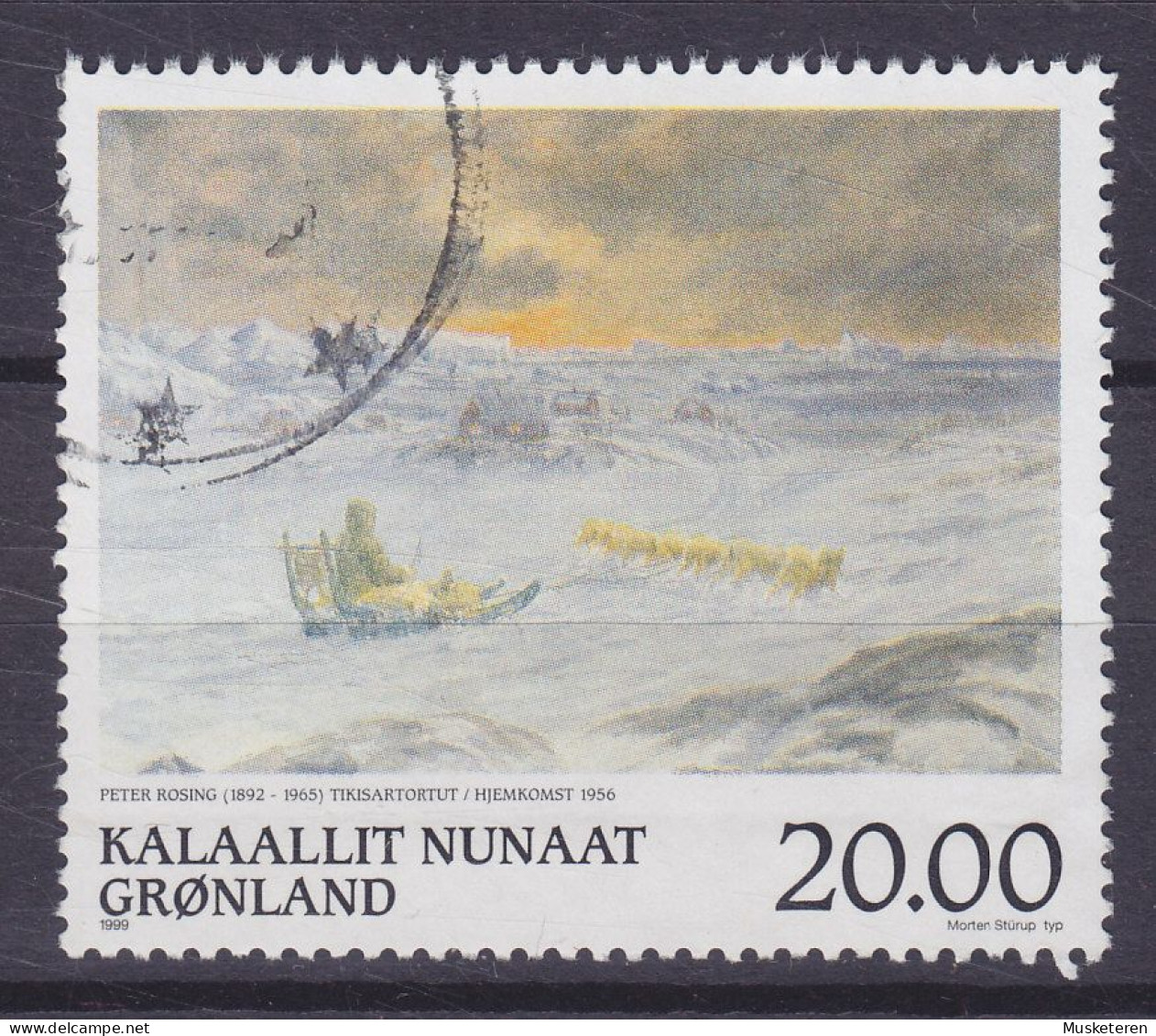 Greenland 1999 Mi. 337, 20.00 Kr. Gemälde Painting Heimkehr Von Peter Rosing Attelage Du Chiens - Gebraucht