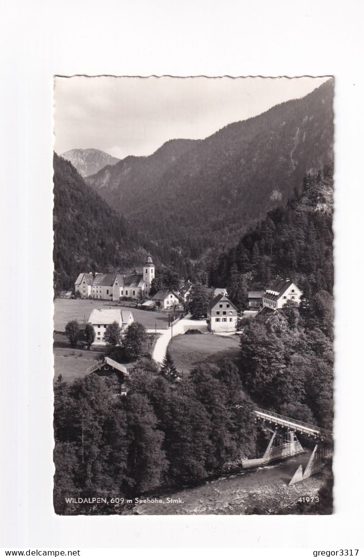 E5602) WILDALPEN - Steiermark - 609m - Brücke - Straße Häuser ALTE S/W FOTO AK - Kirche Etc. - Wildalpen