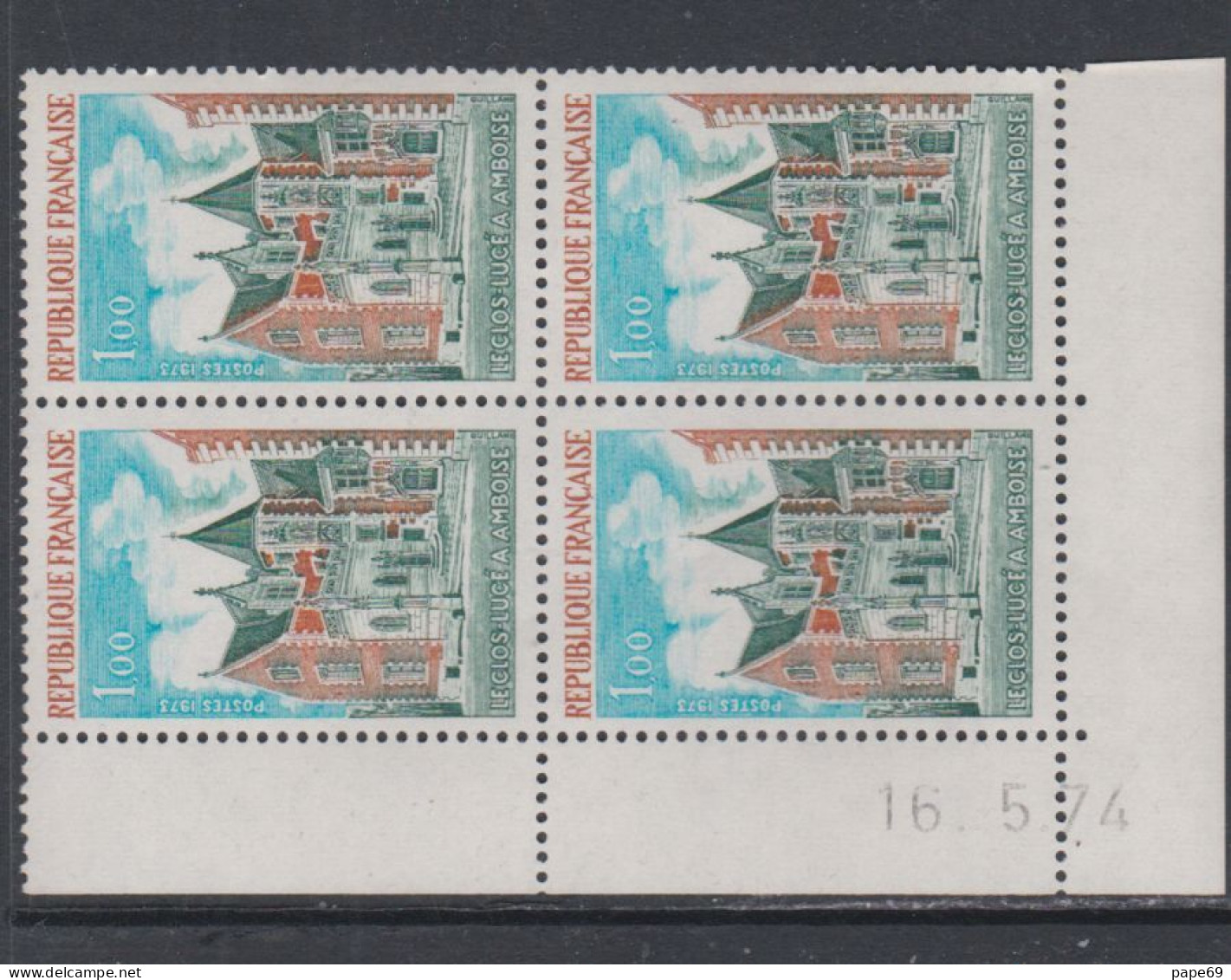 France N° 1759 XX   Clos Lucé à Amboise En Bloc De 4 Coin Daté Du 16 . 5 . 74 ; Sans Trait Sans Charnière, TB - 1970-1979