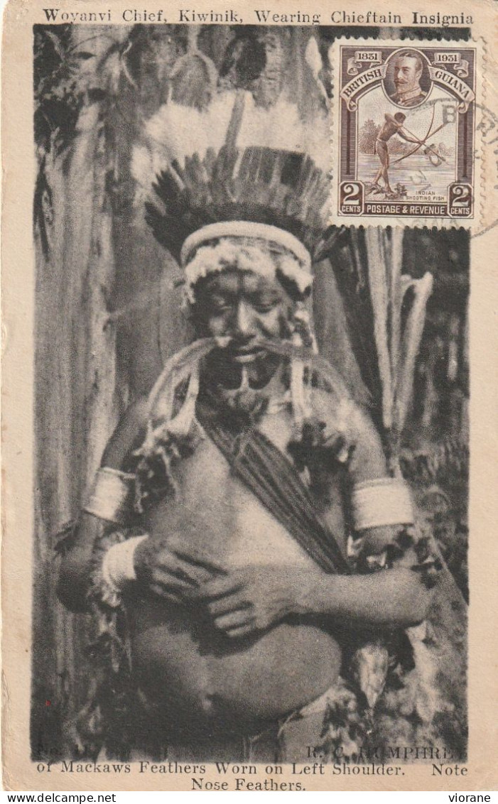 Woyanvi Chief Kiwinik  Wearing Chieftain Insignia Of Mackaws Feathers Worn On Left Shoulder - Guyana (antigua Guayana Británica)