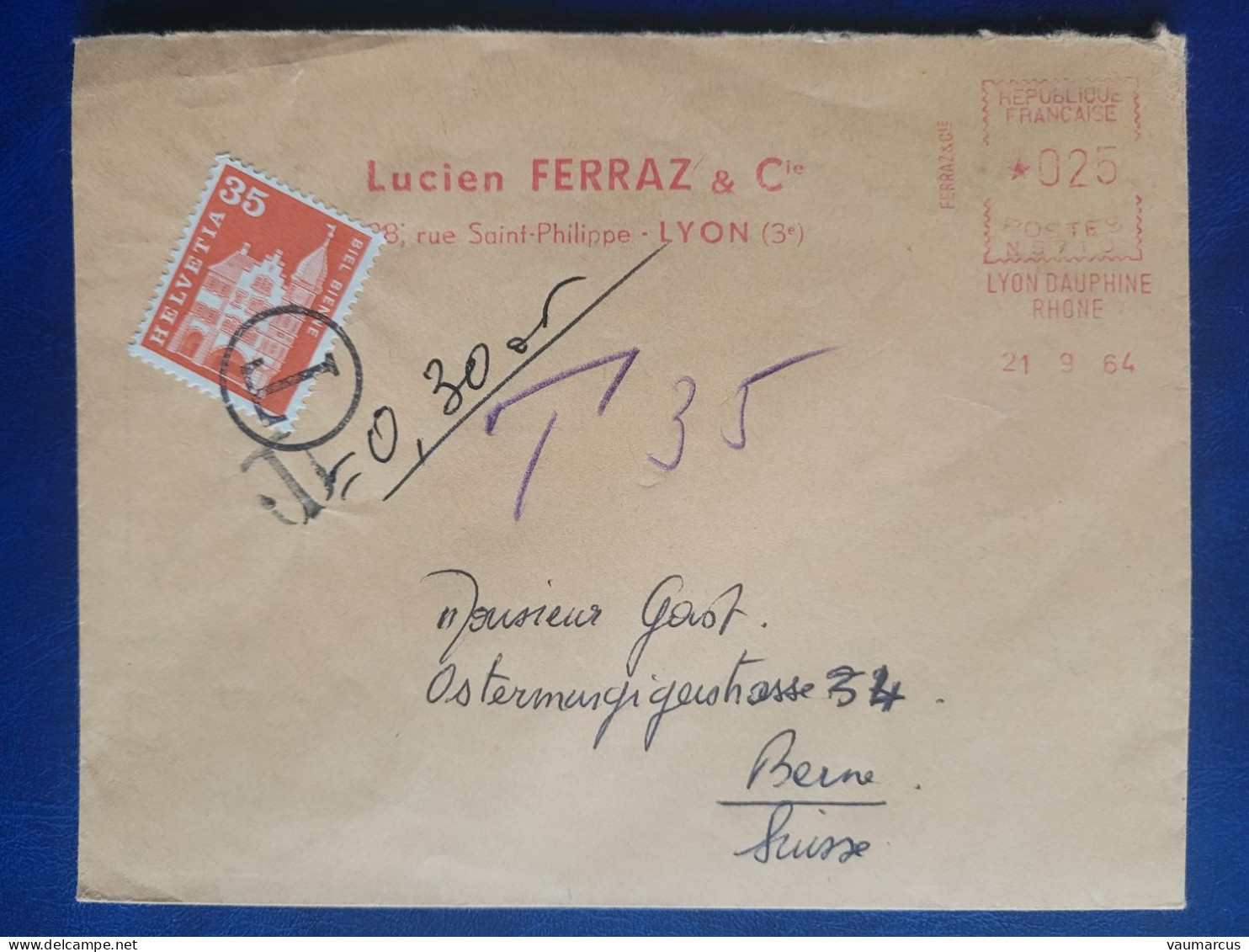 TAXE -,35 Sur Envoi De Lucien FERRAZ & Cie à LYON 1964 Voir Description - Taxe