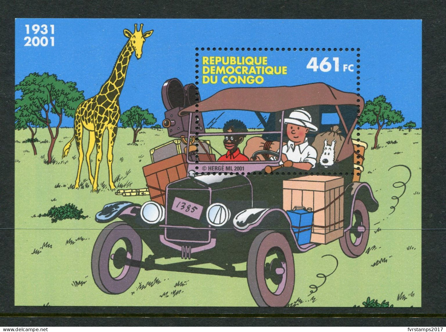 R.D. Congo - 2001 - OCB BL205 - MNH ** - Kuifje Tintin Congo Stripfiguur Cartoon Dessin Animé - Cv € 7 - Ongebruikt