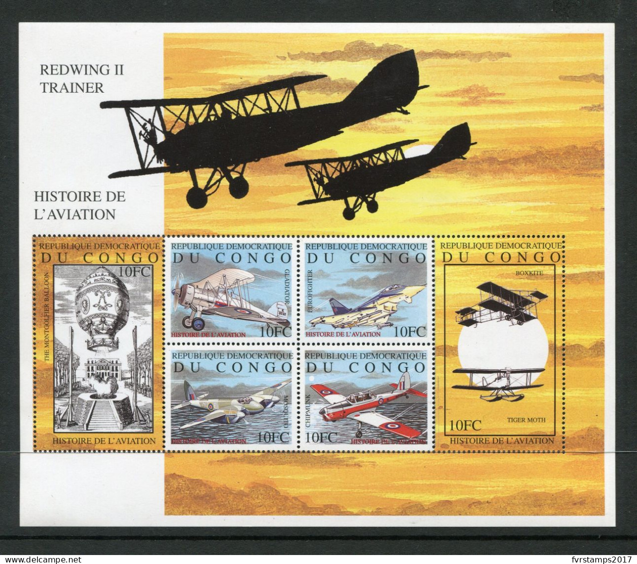R.D. Congo - 2001 - OCB BL196 - MNH ** - Luchtvaart Aviation Planes Vliegtuigen Avions History  - Cv € 10 - Mint/hinged