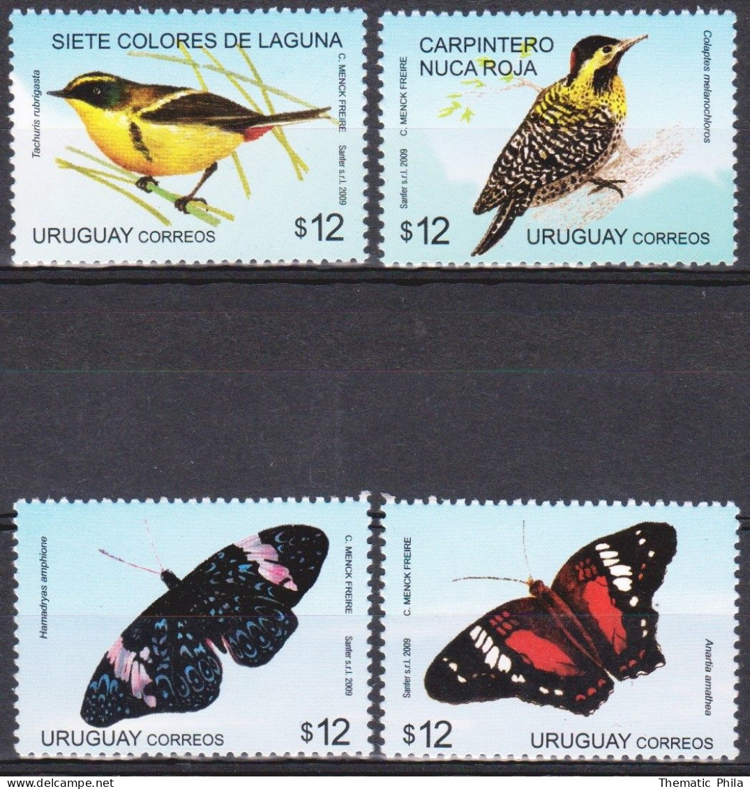 2009 URUGUAY Printemps Oiseaux Birds Butterflies Papillons Insects Aves   Yv 2407/10 - Uruguay