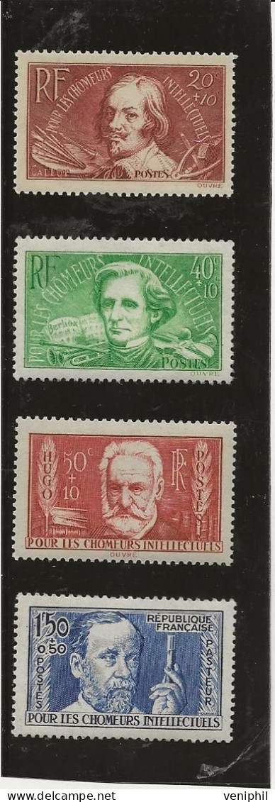 SERIE AU PROFIT CHOMEURS INTELLECTUELS - N° 330 A 333  NEUVE SANS CHARNIERE - ANNEE 1936 - COTE : 75 € - Unused Stamps