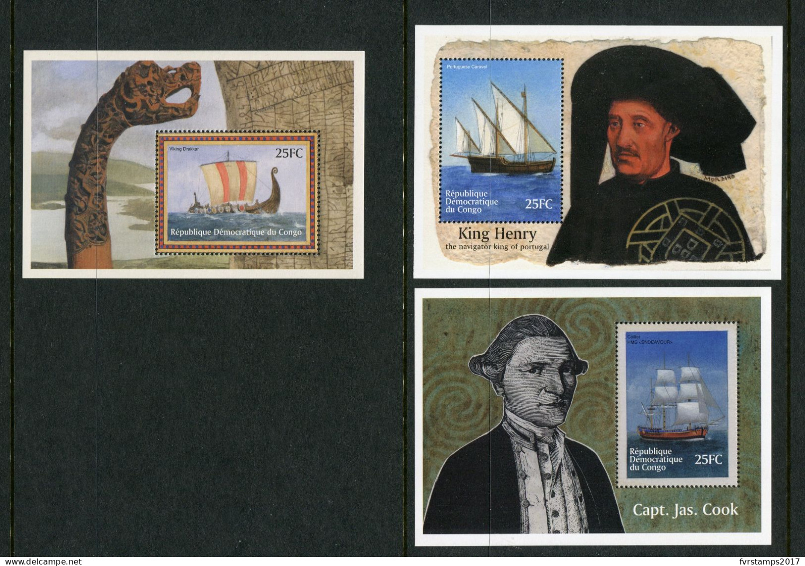 R.D. Congo - 2001 - OCB BL189-191 - MNH ** - Sailing Ships Zeilschepen Voiliers Bateaux History - Cv € 15 - Mint/hinged