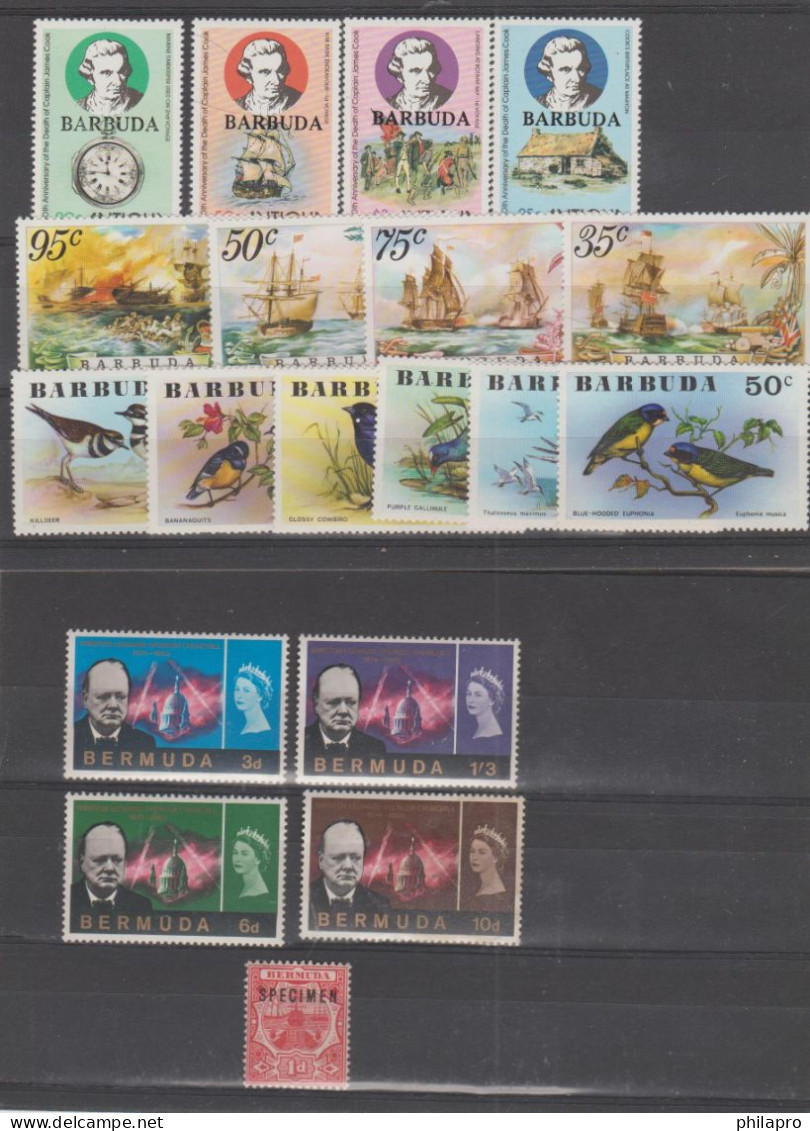 BARBADES + BERMUDES   1 SPECIMEN No Gum +  Lot Complete  Sets  **MNH    Réf  S°133 - Barbades (1966-...)