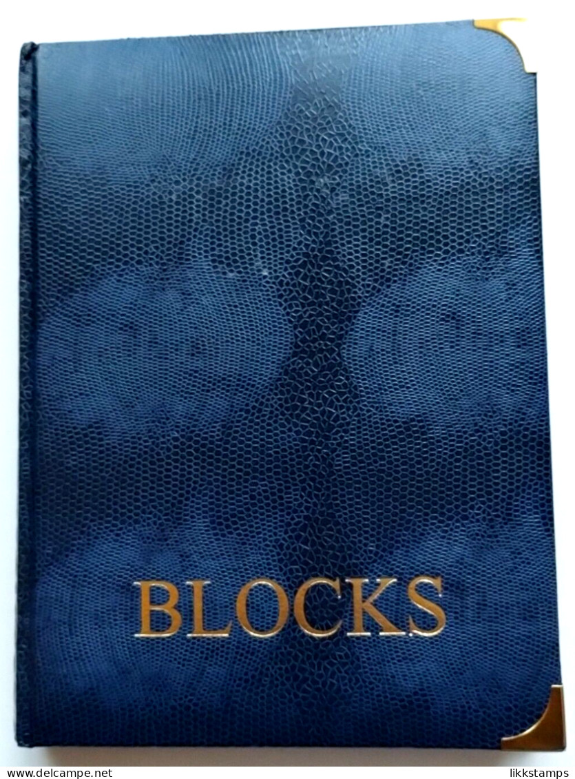 VINTAGE, MEDIUM, EMPTY, BLUE FAUX CROCODILE SKIN COVERED STOCKBOOK. #03312 - Large Format, Black Pages