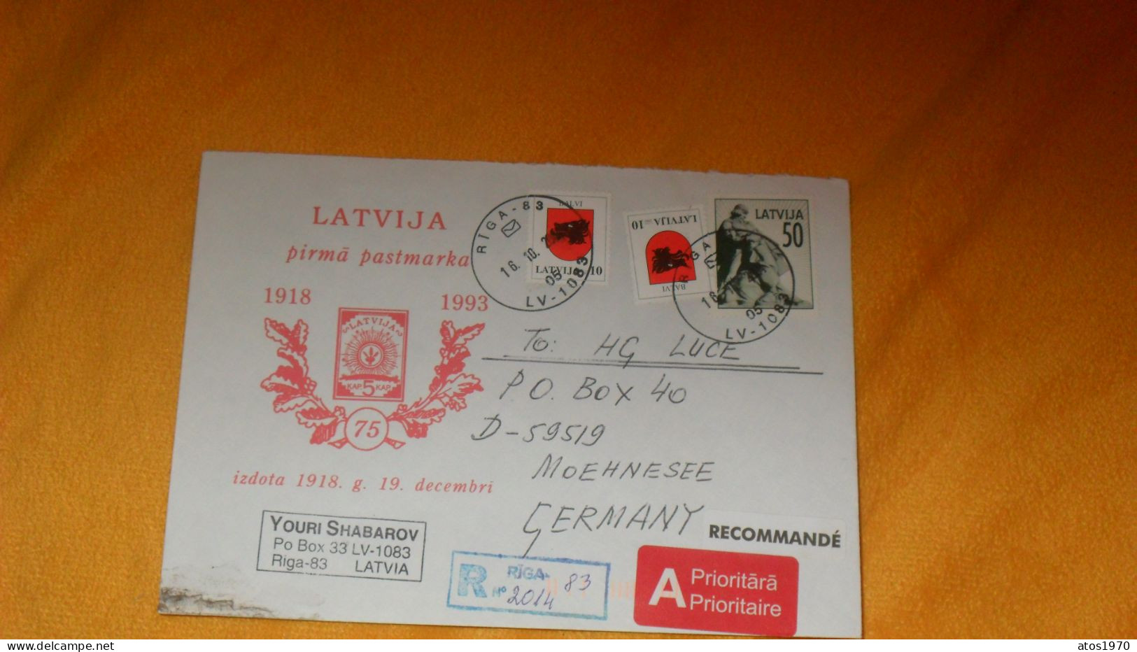 ENVELOPPE DATE ?../ LATVIJA PIRMA PASTMARKA 1918 - 1993../ RECOMMANDE + CACHETS RIGA 83 + TIMBRES X3 - Lettland