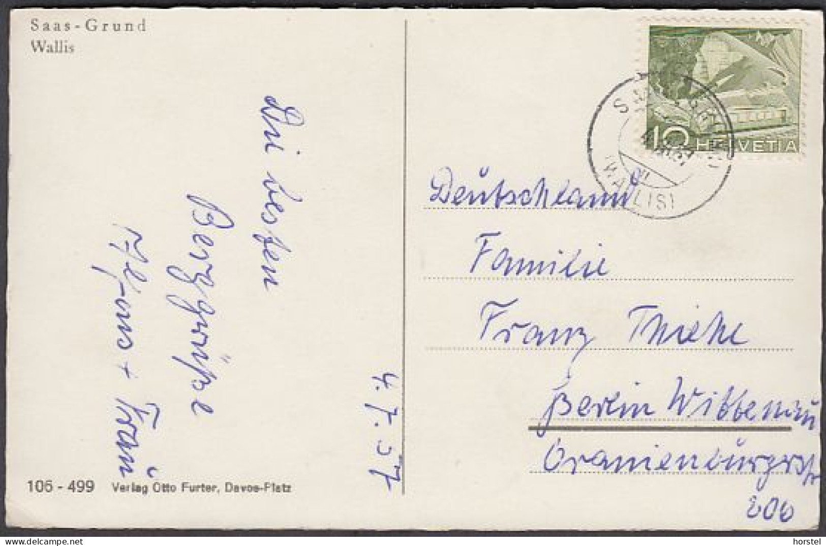 Schweiz - 3910 Saas-Grund - Alte Ortsansicht Mit Kirche - Nice Stamp 1957 - Saas-Grund