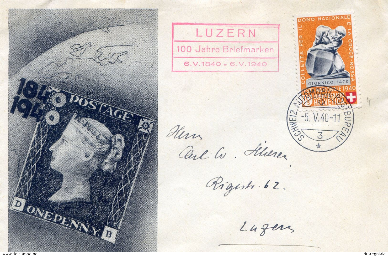 Lettre Avec Cachet Schweiz Automobil Postbureau 5 5 40 Et Timbre Pro Patria ZUM N°4 - Briefe U. Dokumente