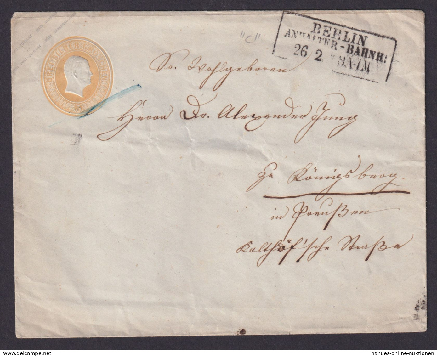 Altdeutschland Preussen Ganzsache 3 Sgr. B R3 BERLIN ANHALTER BAHNHOF - Postal  Stationery