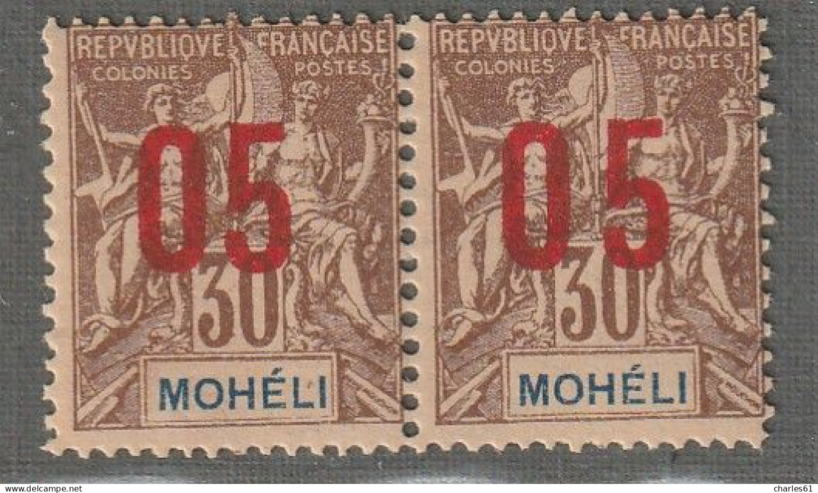 MOHELI - N°19Aa * (1912) 05 Sur 30c - Chiffres Espacés - - Unused Stamps