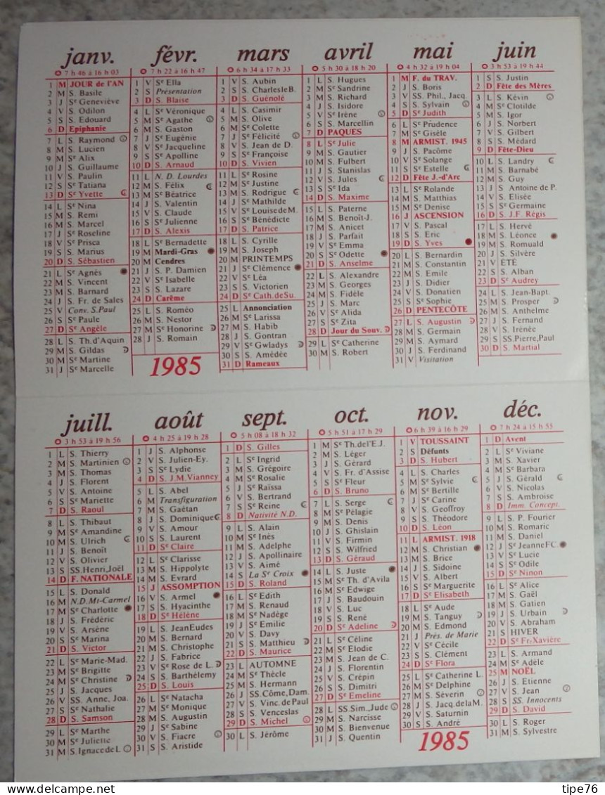 Petit Calendrier Poche 1985 Centre De Transfusion Sanguine Don De Sang Dijon Côte D'Or - Tamaño Pequeño : 1981-90