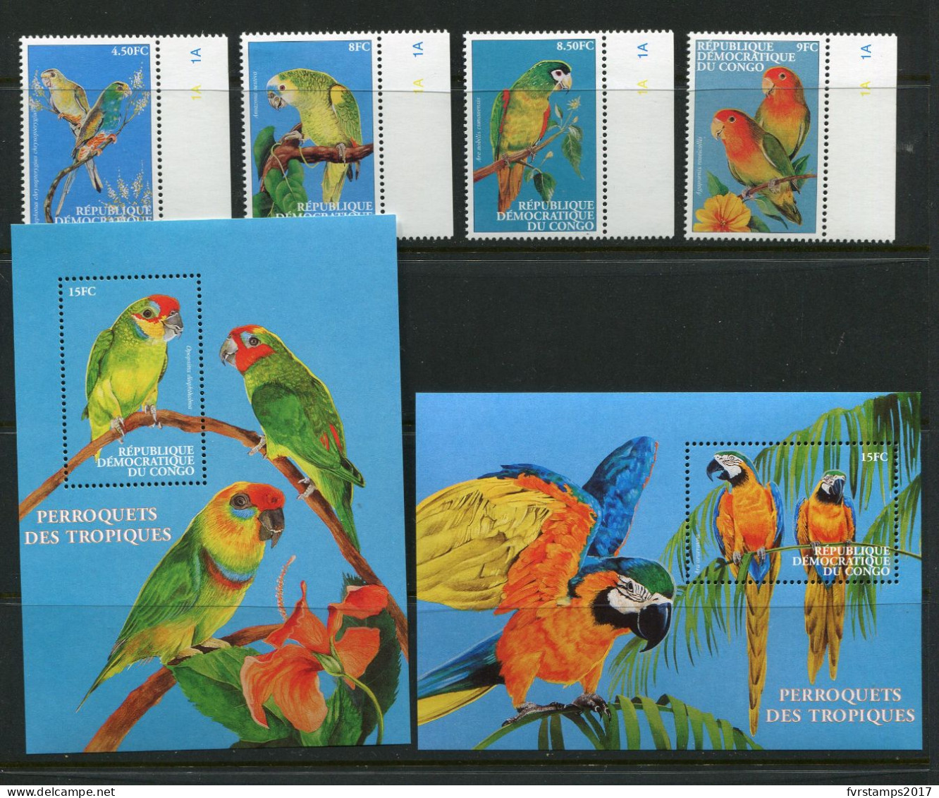 R.D. Congo - 2000 - OCB 1831/4; BL155/6 - MNH ** - Parrots Papegaaien Perroquets Birds Vogels - Cv € 27,50 - Perroquets & Tropicaux