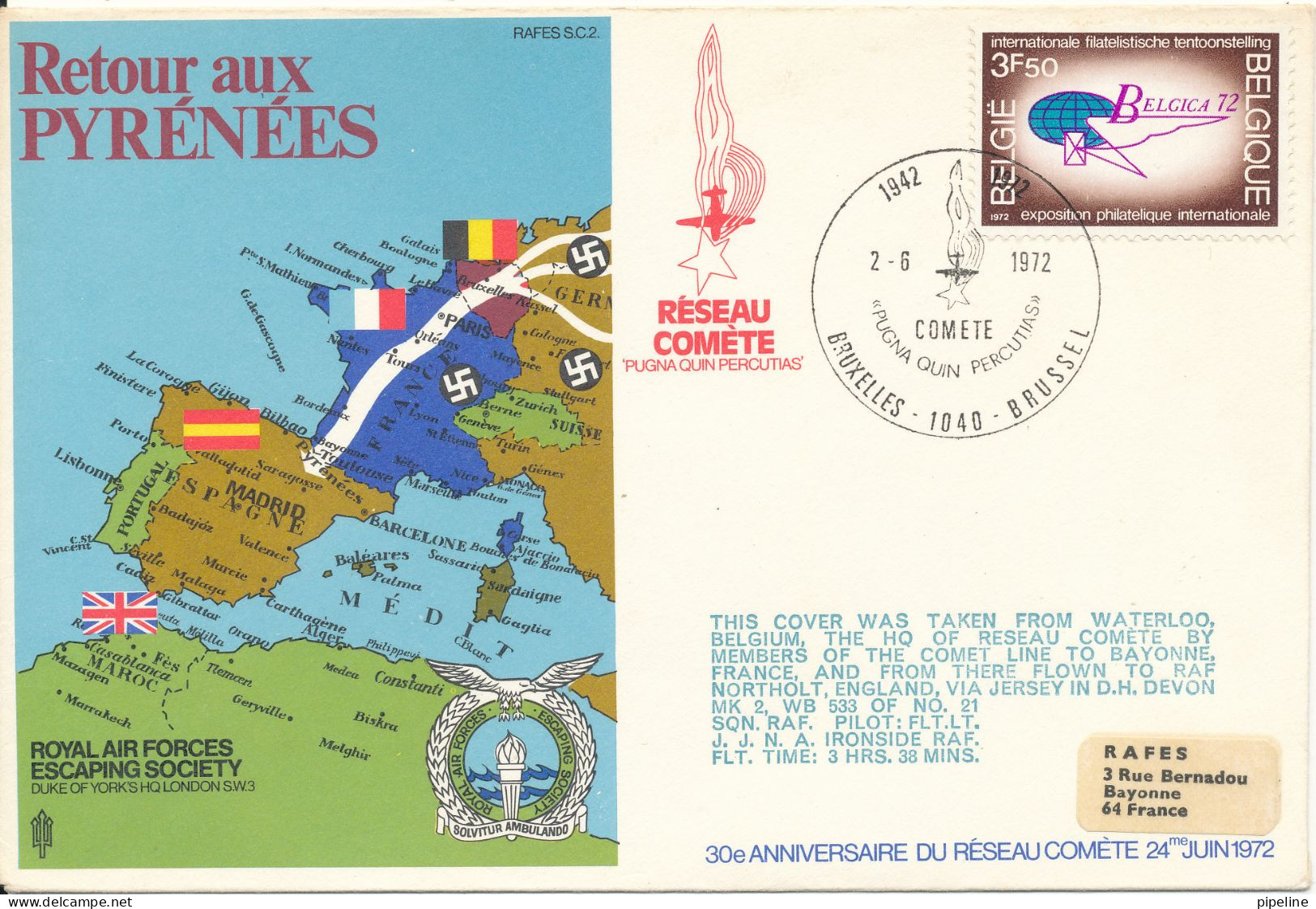 Belgium Cover RAF Retour Aux Pyrenees Brussel 2-6-1972 Sent To France - Brieven En Documenten