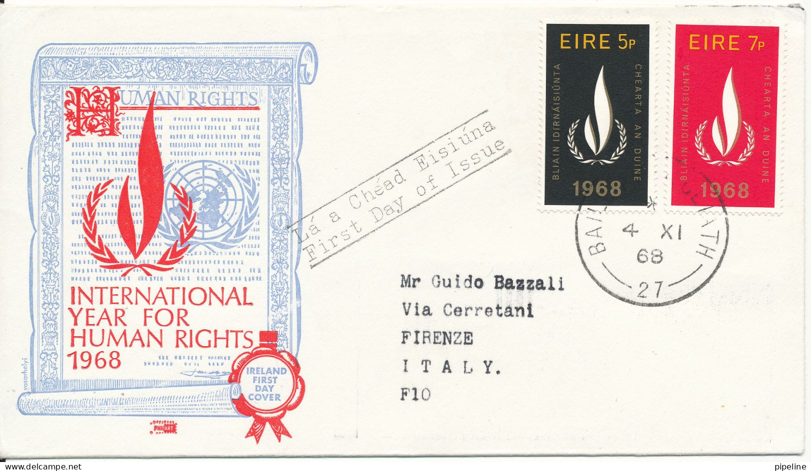 Ireland FDC 4-11-1968 Human Rights Complete Set With Cachet - FDC