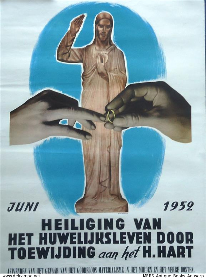 AFFICHE: Juni 1952: Heiliging Van Het Huwelijksleven Door Toewijding Aan Het H. Hart (illustratie: H. Hart Zegent Aan  - Otros & Sin Clasificación