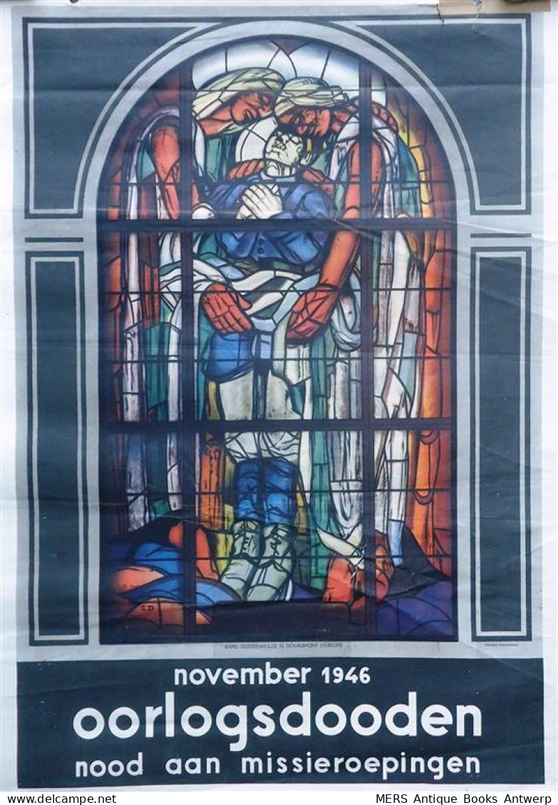 AFFICHE: November 1946: Oorlogsdooden; Nood Aan Missieroepingen (illustratie: Glasraam Van De Kapel Doodenhulde Te Dou - Sonstige & Ohne Zuordnung