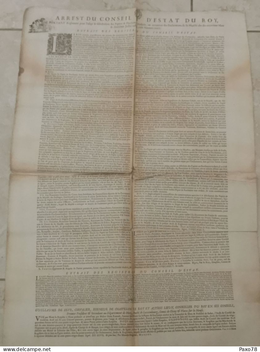 Affiche, Arrest Du Conseil D'état Du Roy, Duché De Luxembourg, Fait à Metz 1692. Dans L'état - ...-1852 Voorfilatelie