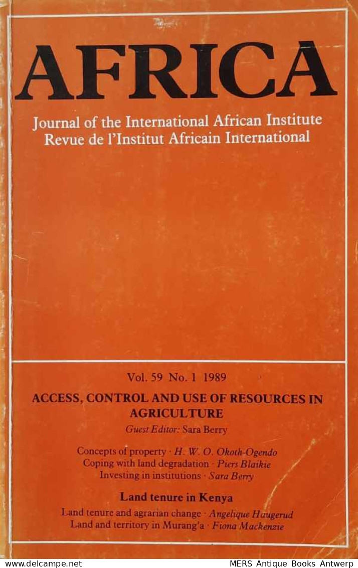 Access, Control And Use Of Resources In Agriculture; Concepts Of Property; Land Tenure In Kenya - Afrique