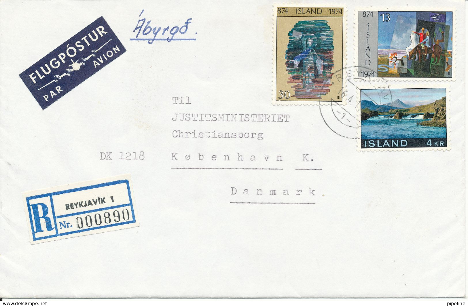 Iceland Registered Cover Reykjavik 1 Sent To Denmark - Storia Postale