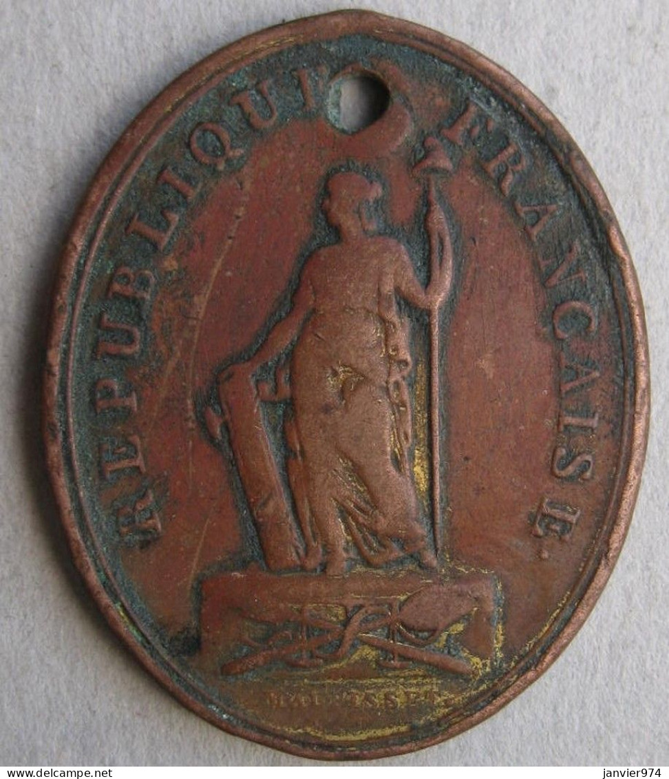 Medaille De Convention, Insigne D’Huissier Au Tribunal De Première Instance SD (1793). En Bronze - Professionnels / De Société