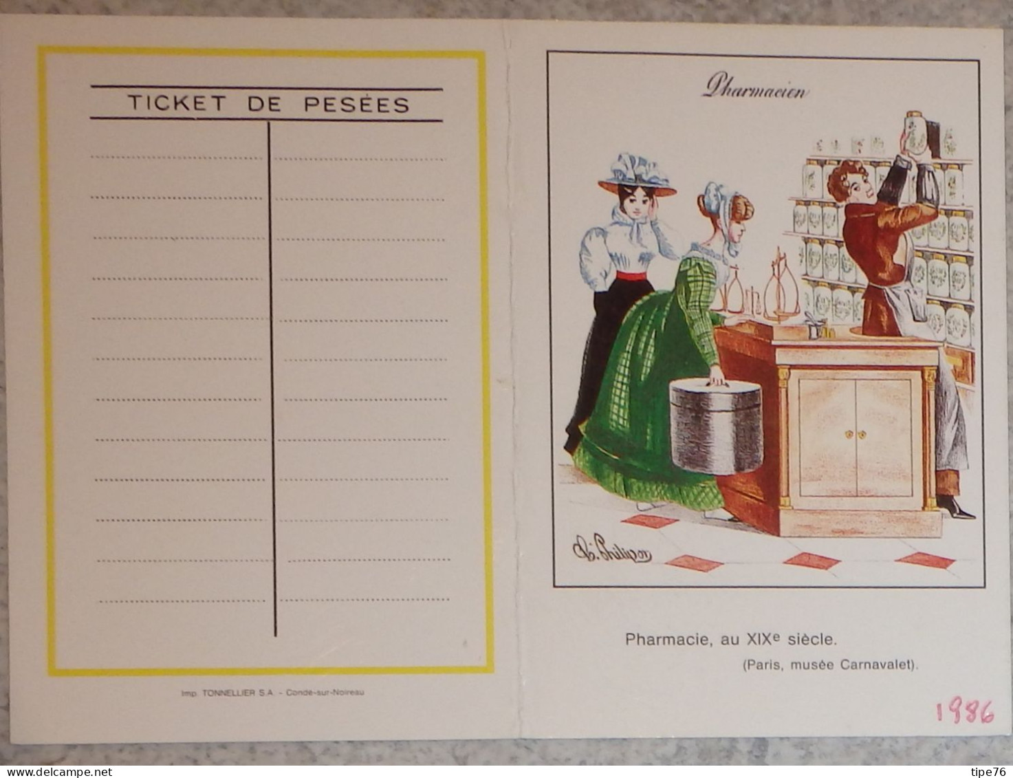 Petit Calendrier Poche  1986 Illustration Pharmacie Femmes Pharmacien Pot - Petit Format : 1981-90