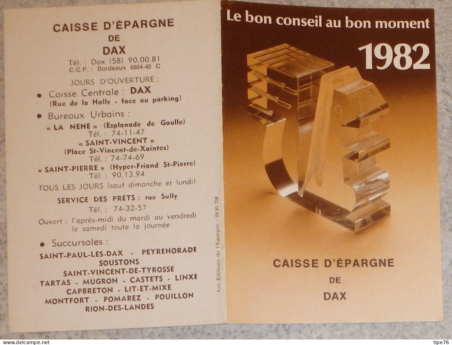 Petit Calendrier Poche  1982 Caisse Epargne écureuil Dax Landes - Small : 1981-90