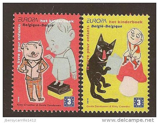 BELGIQUE - L'EUROPE 2010 - THÈME ANNUAL: " LES LIVRES D'ENFANTS”.- SÉRIE 2 Timbres Il Vient De FEULLE BLOC - 2010