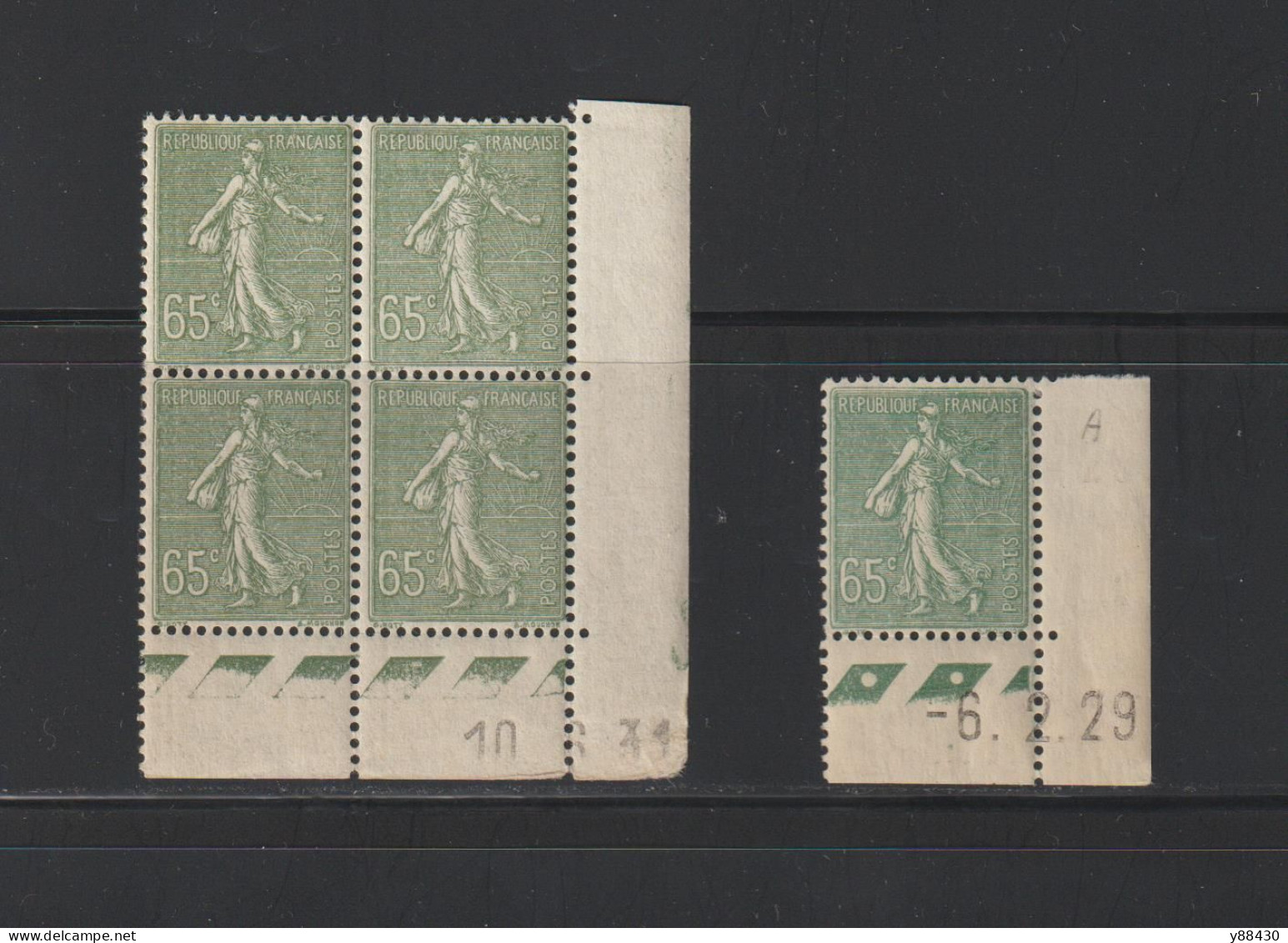 234 De 1927-31 - Coin Daté - 1 Bloc De 4 + 1 Timbre = 5 Timbres Neufs ** / *  - SEMEUSE. 65c. Olive - 2 Scan - ....-1929