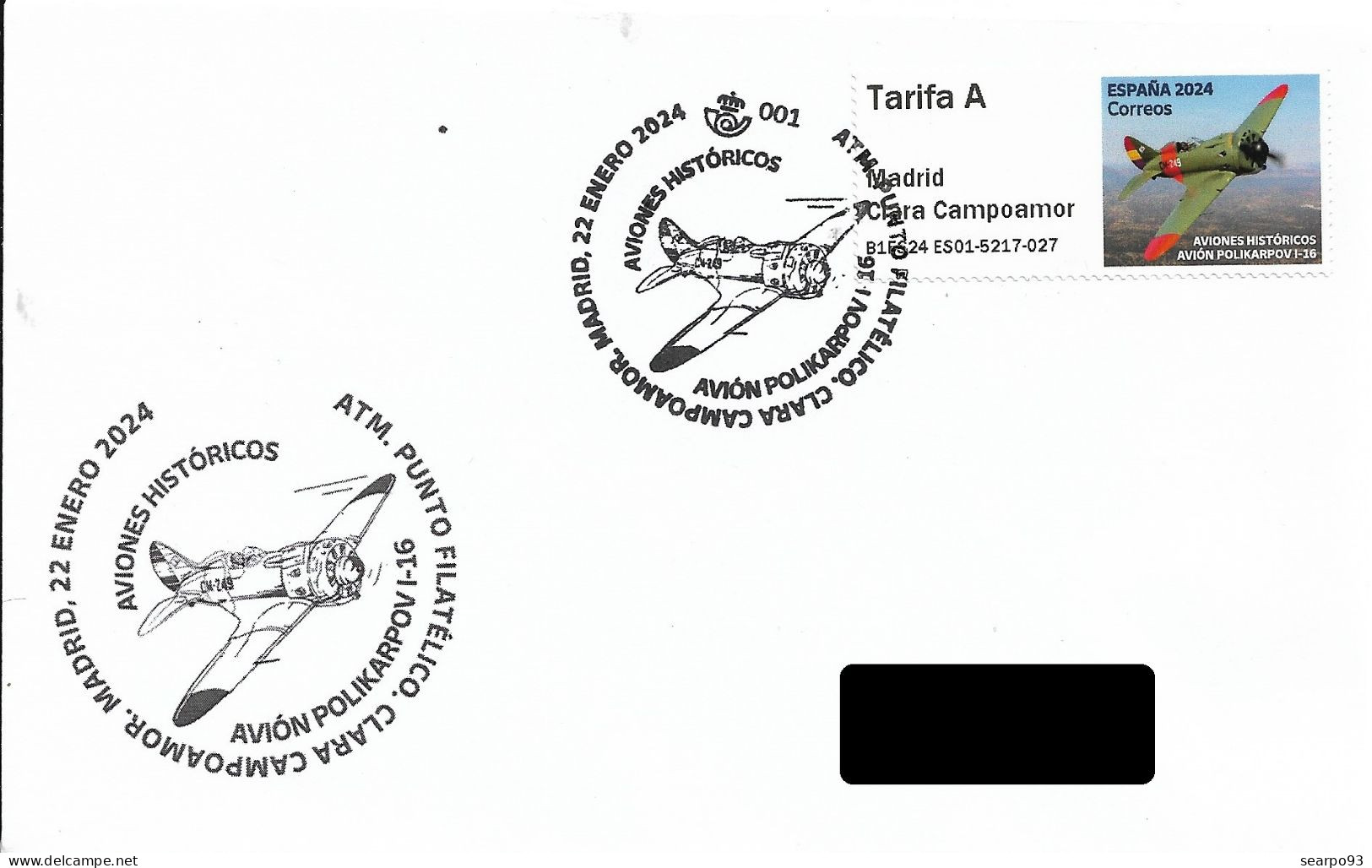 SPAIN. POSTMARK. AIRPLANE POLIKARPOV I-16. ATM. 2024 - Otros & Sin Clasificación