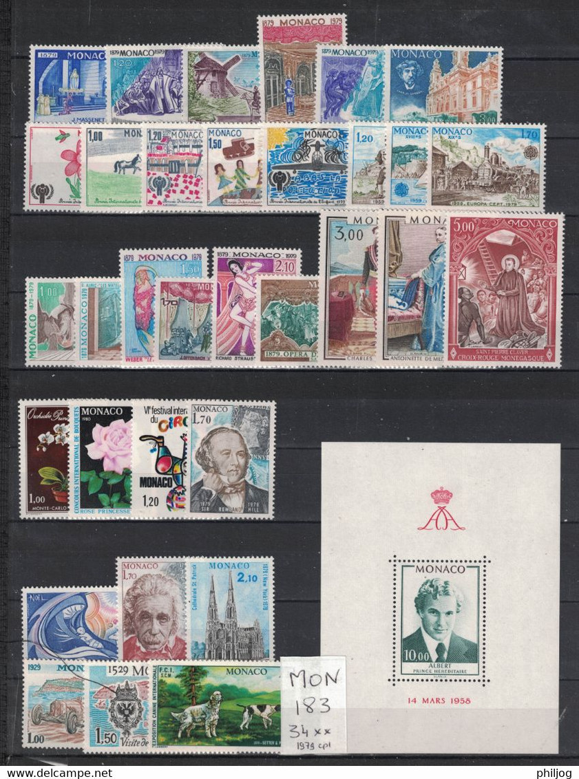 Monaco - Année 1979 Complète - Neuve SANS Charnière - 34 Timbres Du 1175 à 1208 - Complete MNH Year 1979 - Komplette Jahrgänge