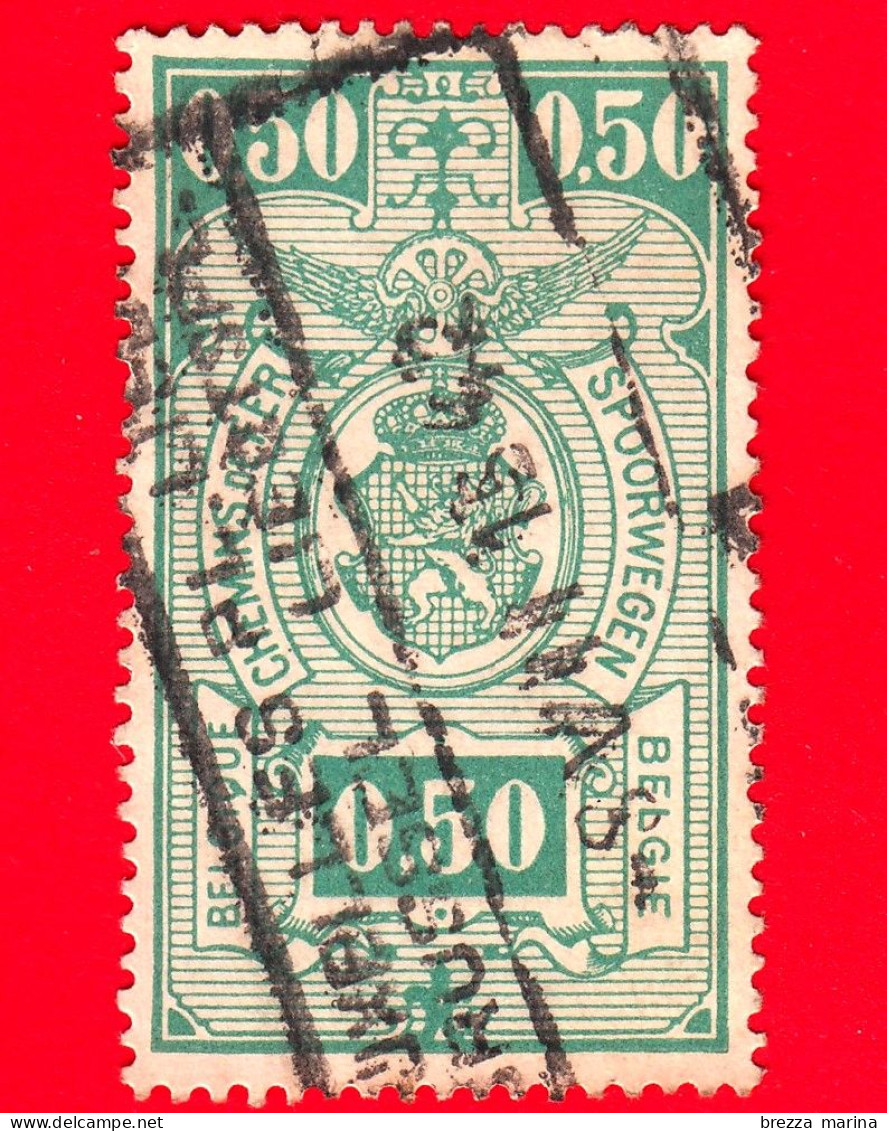 BELGIO - Usato - 1941 - Francobollo Ferroviario - Ferrovia - Stemma, Numeri In Rettangolo IV - 0.50 - Used