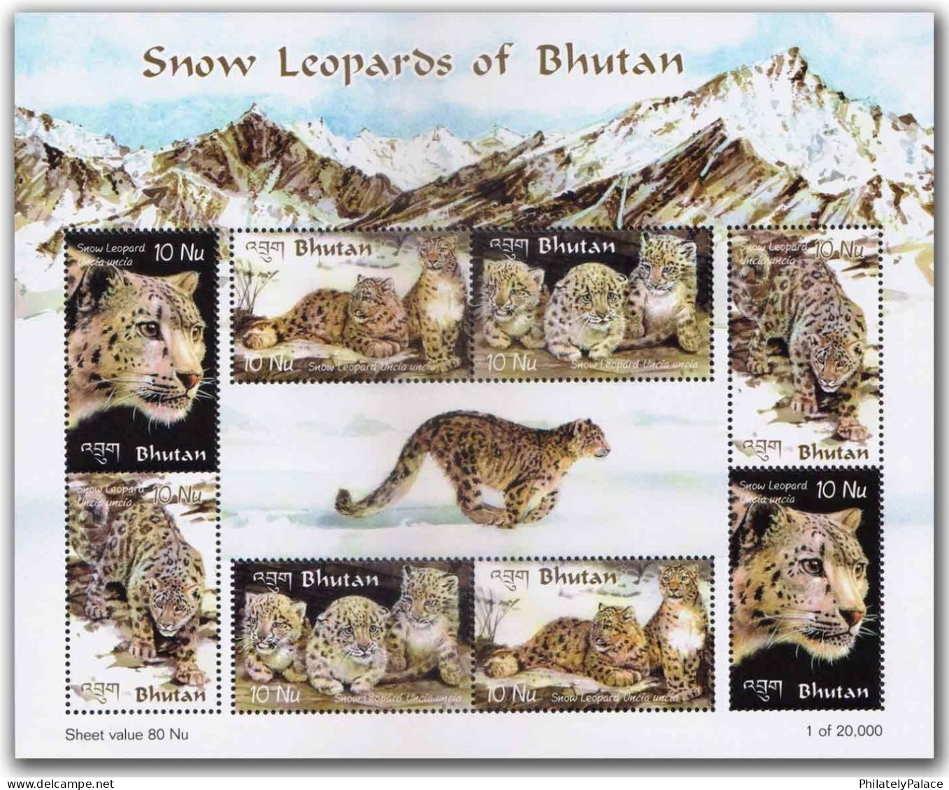 BHUTAN 2001 Himalaya,Snow Leopard,Cub,Animal,Panthera,Vulnerable, Sheetlet, MS MNH (**) RARE - Bhutan