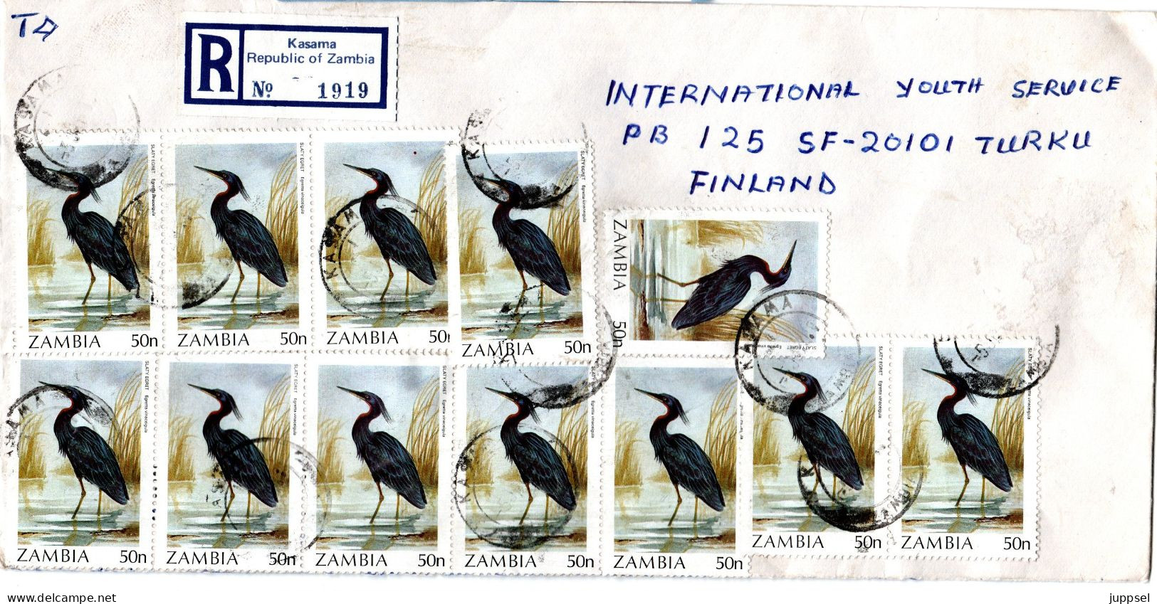 ZAMBIA, Registered Letter, Slaty Egrets     /     ZAMBIE, Lettre Ecommandée, Hérons - Picotenazas & Aves Zancudas
