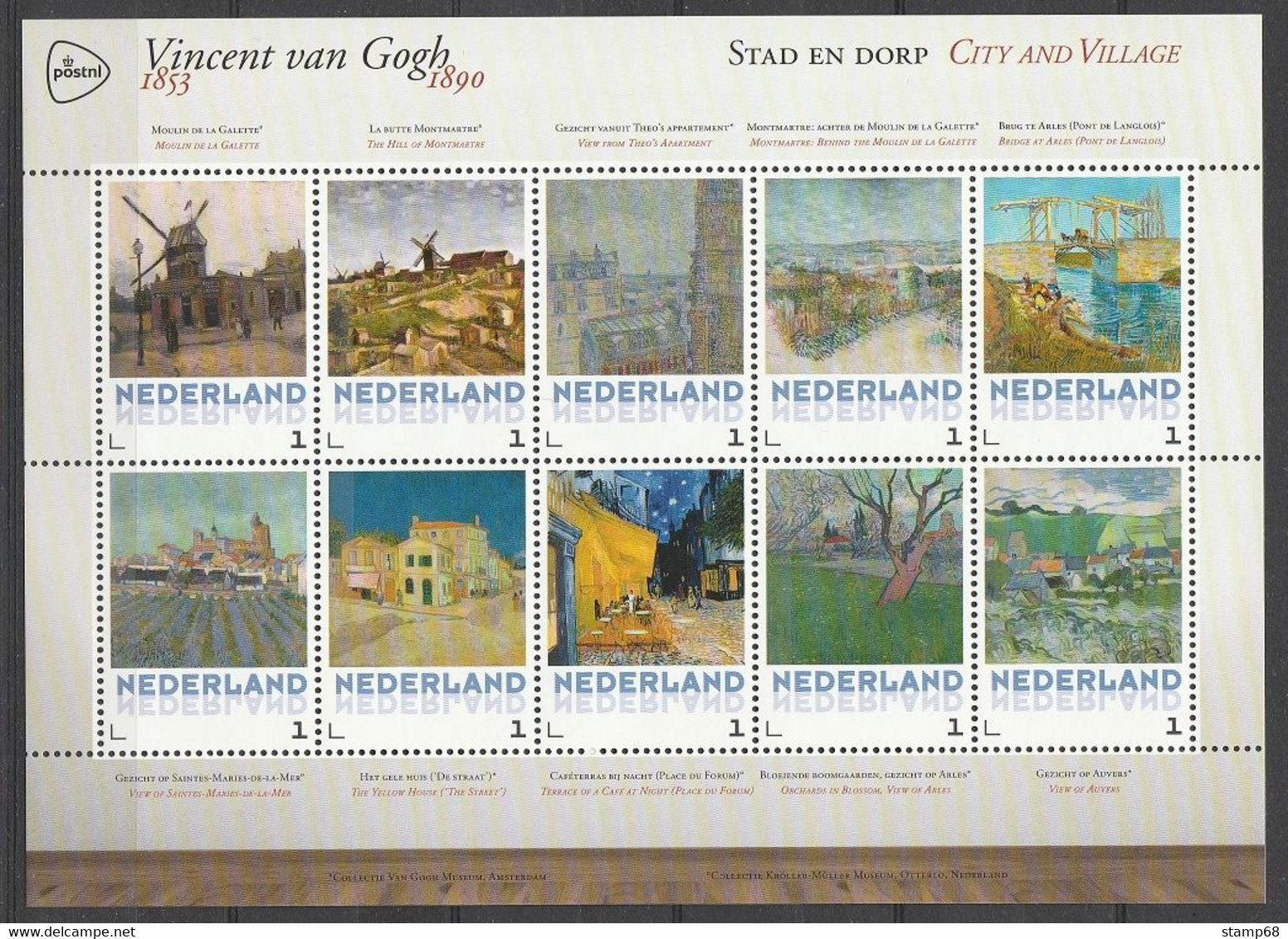 Nederland NVPH 3012F1-4 Mapje Persoonlijke Zegels Vincent Van Gogh 2015 MNH Postfris Art Paintings - Francobolli Personalizzati