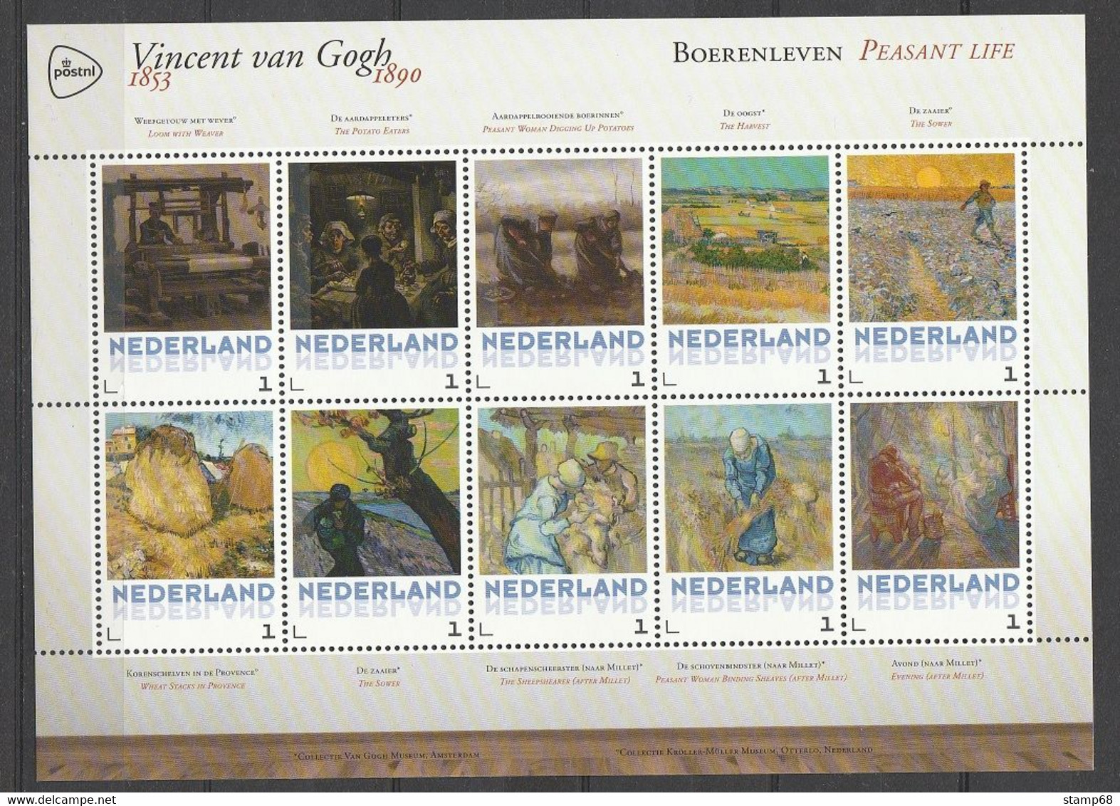 Nederland NVPH 3012F1-4 Mapje Persoonlijke Zegels Vincent Van Gogh 2015 MNH Postfris Art Paintings - Personnalized Stamps