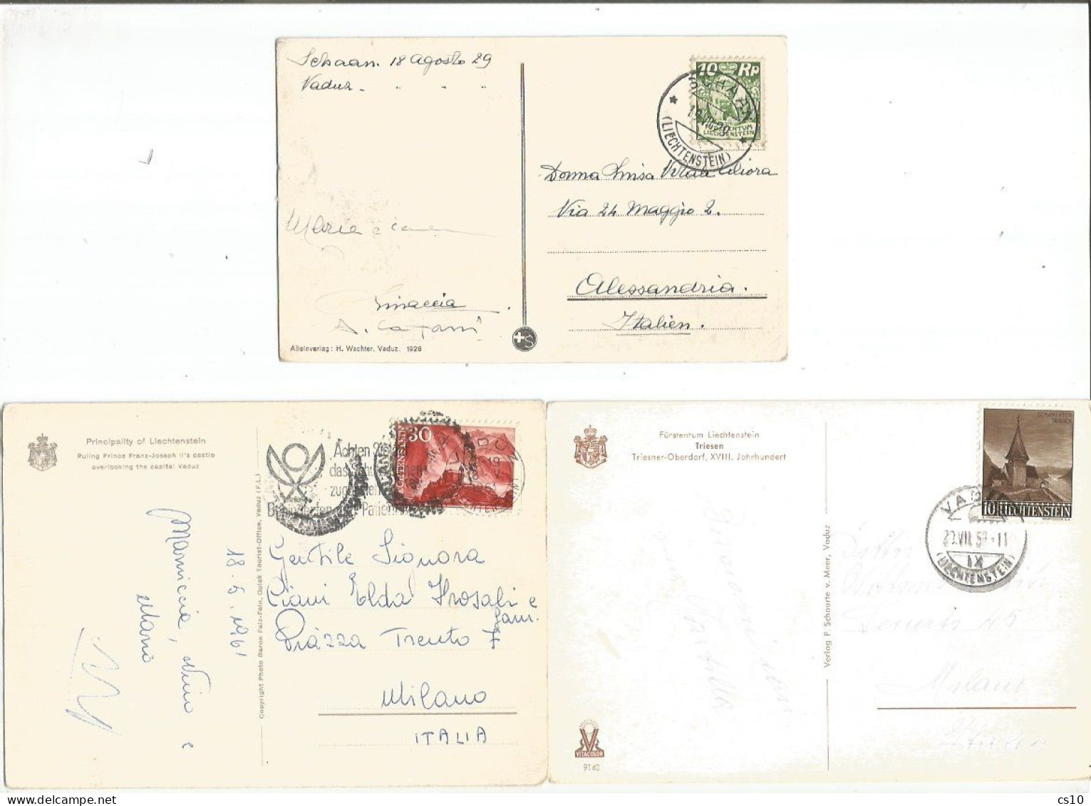 Liechtenstein Lot #6 PPCs, 3 Colored + 3 B/w, Used To Europe - Nice Views And Frankings - Liechtenstein