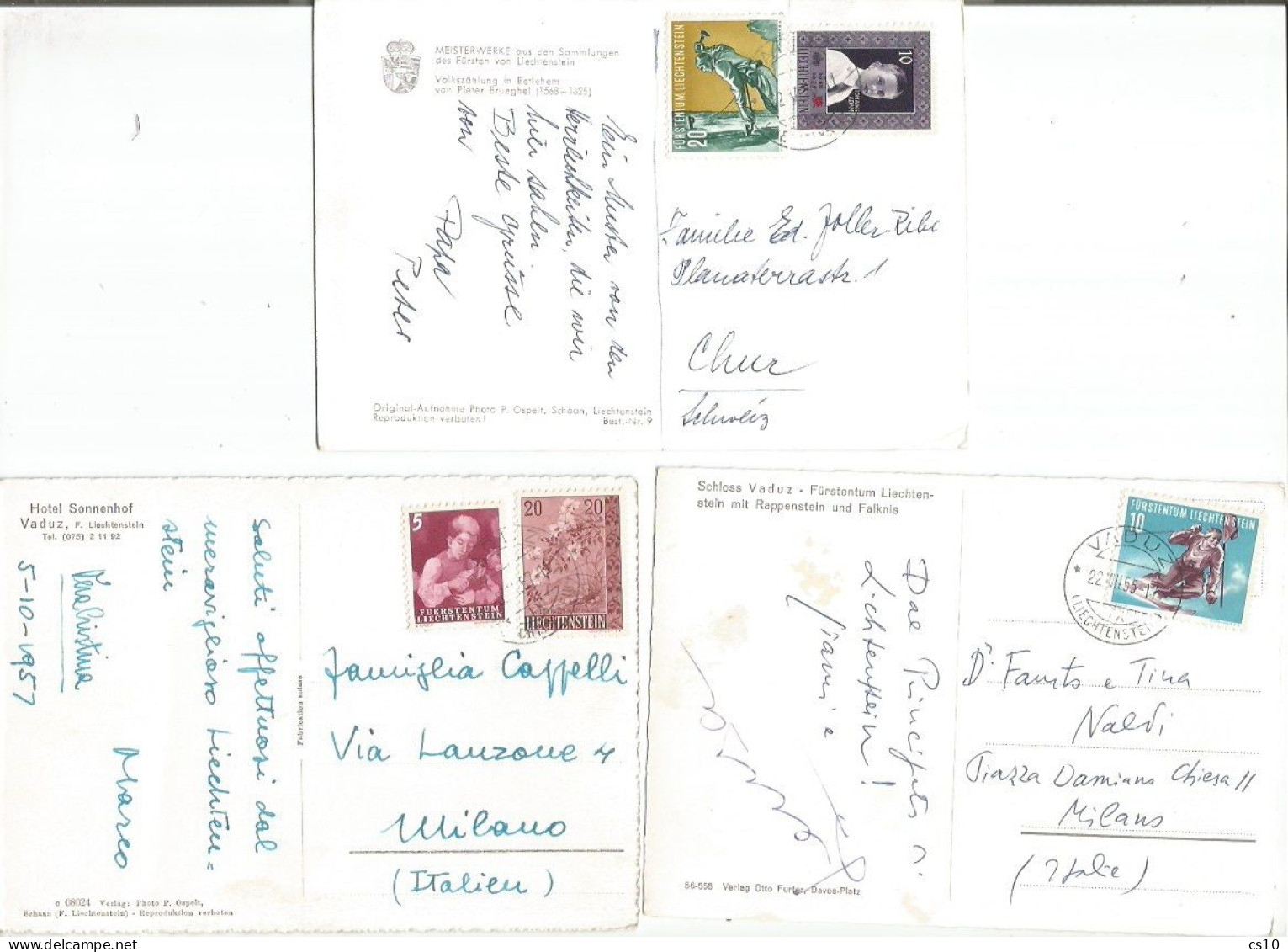 Liechtenstein Lot #6 PPCs, 3 Colored + 3 B/w, Used To Europe - Nice Views And Frankings - Liechtenstein