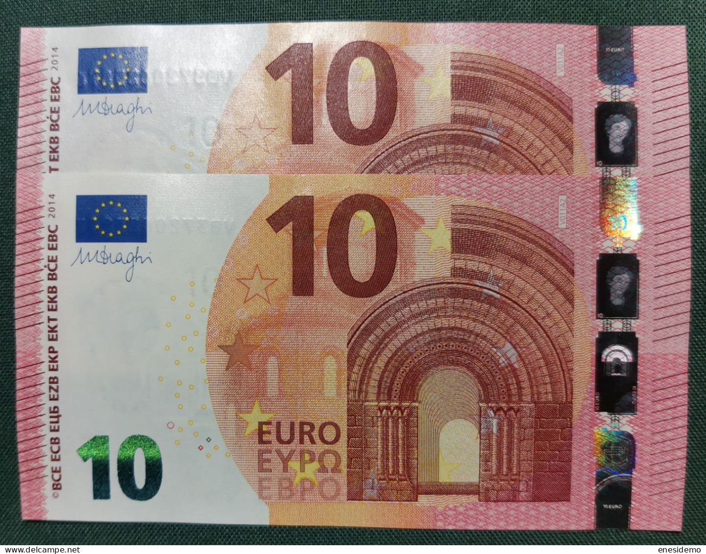 10 EURO SPAIN 2014 DRAGHI V011A2 VB CORRELATIVE COUPLE RADAR 2 SC FDS UNC. - 10 Euro