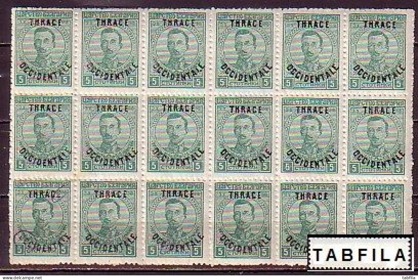 BULGARIA - 1920 - Tim.de 1919 Avec Surcharge "Thrace Occidentale" -  5st -  Mi No 20 MNH - Sheet Of 3 X 6 - Nuovi