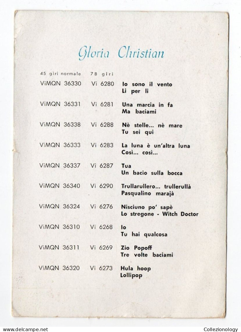 CARTOLINA AUTOGRAFO ANNI 50 GLORIA CHRISTIAN CANTANTE ITALIANA SIGNED CARD AUTOGRAPH - Cantanti E Musicisti