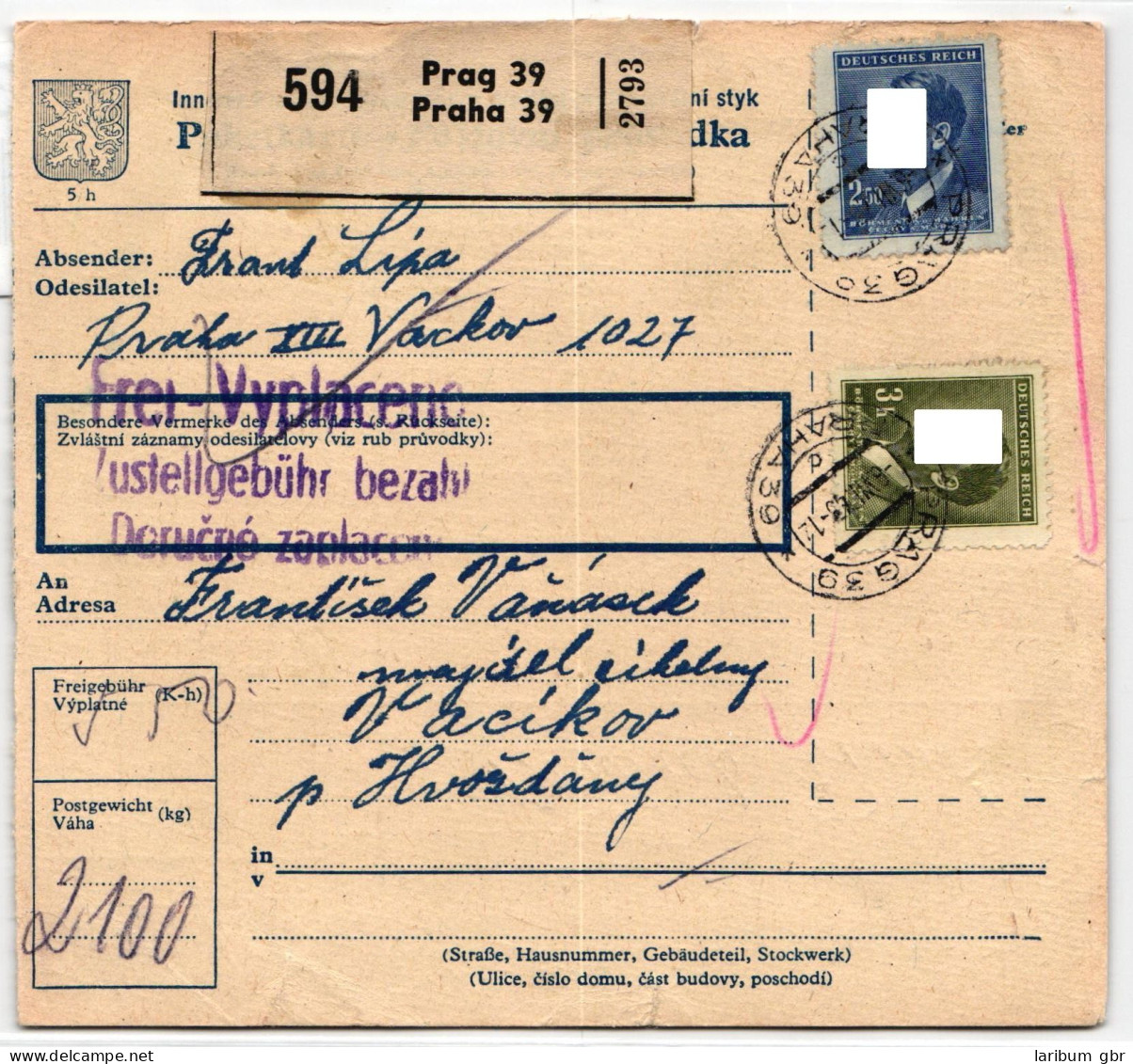 Böhmen Und Mähren 102 U.a. Auf Brief Als Mischfrankatur Paketkarte #KN361 - Altri & Non Classificati