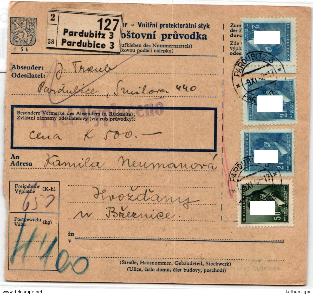 Böhmen Und Mähren 99 U.a. Auf Brief Als Mischfrankatur Paketkarte #KN367 - Autres & Non Classés