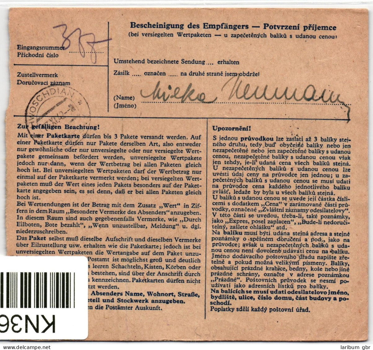 Böhmen Und Mähren 99 U.a. Auf Brief Als Mischfrankatur Paketkarte #KN367 - Altri & Non Classificati
