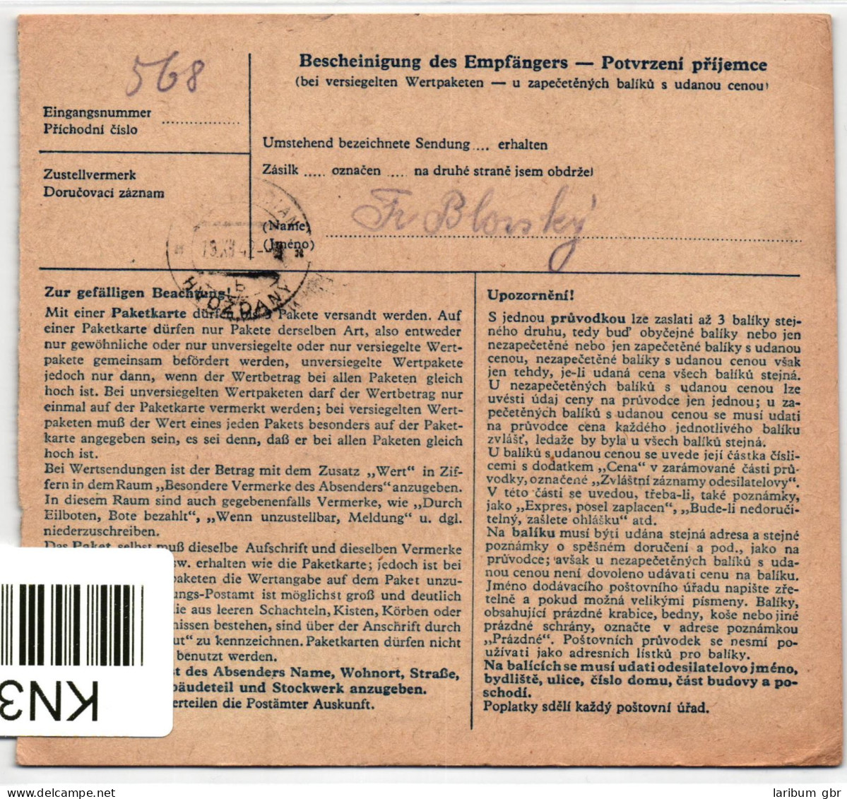 Böhmen Und Mähren 103 U.a. Auf Brief Als Mischfrankatur Paketkarte #KN358 - Otros & Sin Clasificación