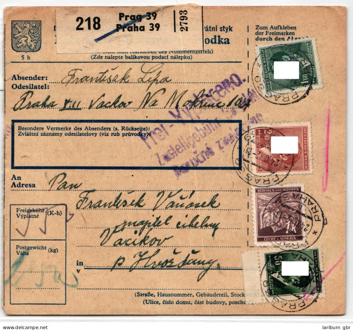 Böhmen Und Mähren 100 U.a. Auf Brief Als Mischfrankatur Paketkarte #KN368 - Sonstige & Ohne Zuordnung
